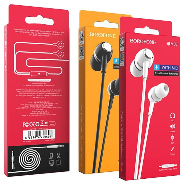 Наушники Borofone BM36 Acura Universal Earphones - White - фото №14