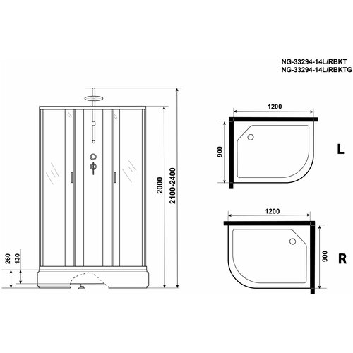 Душевая кабина Niagara NG-33294-14LBKTG 120x90 душевая кабина niagara ng 33294 14lbkg 120x90