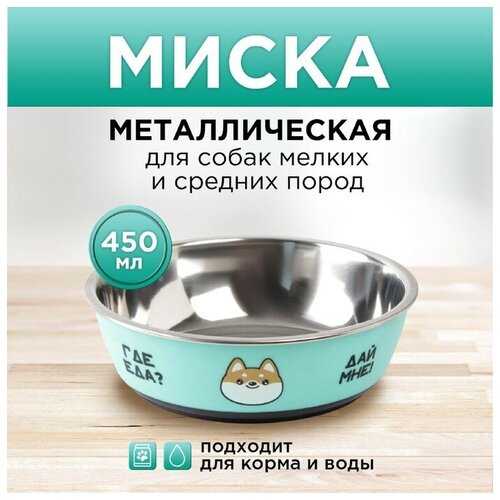 Пушистое счастье Миска металлическая для собаки «Ещё хочу», 450 мл, 14х4.5 см