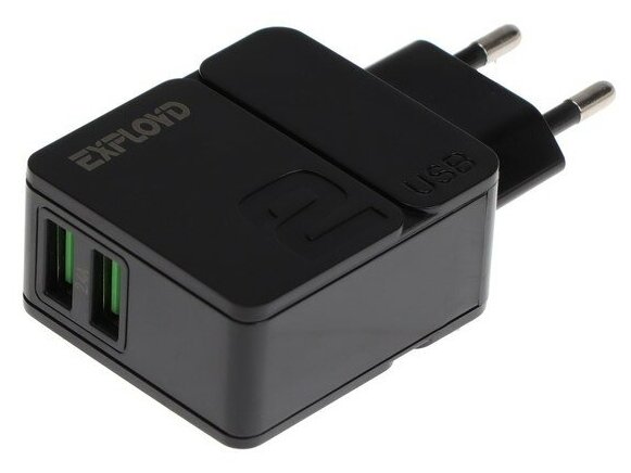 Exployd Сетевое зарядное устройство Exployd EX-Z-1430, 2 USB, 2.4 А, черное