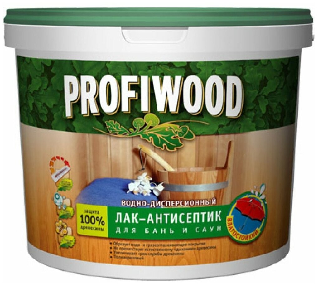 Лак-антисептик для бань и саун PROFIWOOD 09 кг