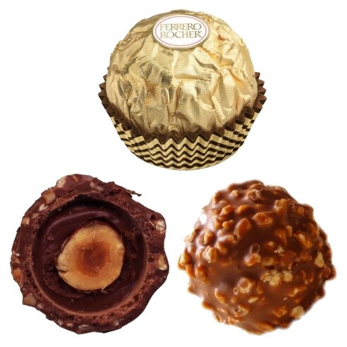 Конфеты хрустящие Ferrero Rocher из молочного шоколада, покрытые измельченными орешками, с начинкой из крема и лесного ореха, 125г - фотография № 6