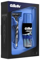 Набор Gillette гель для бритья Mach 3 Complete defense, бритва Mach 3 сменные лезвия: 1 шт.