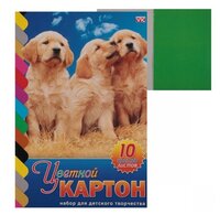 Цветной картон Три щенка Hatber, A4, 10 л., 10 цв.