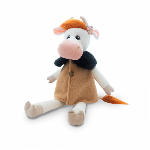 Мягкая игрушка Maxitoys коровка Глаша в бежевом пальто, 23 см, разноцветный
