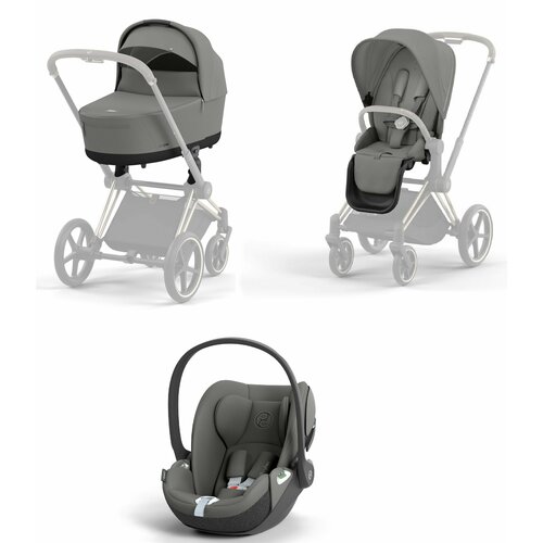 Коляска 3 в 1 NEW Cybex PRIAM IV Mirage Grey шасси Rosegold с автолюлькой Mirage Grey (Comfort)