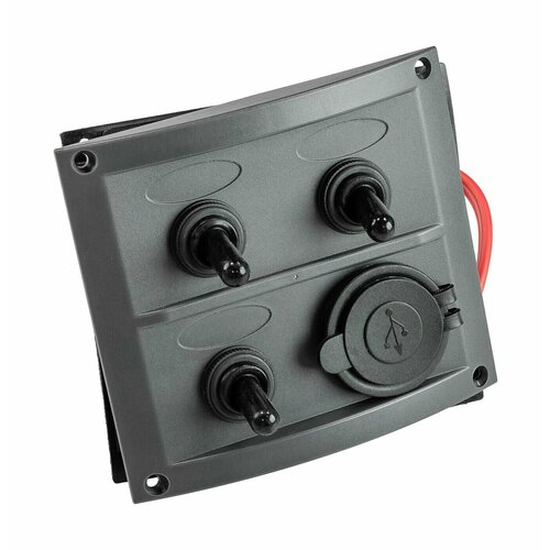 фото Панель бортового питания 3 переключателя, usb зарядка, 12 в, предохранители, влагозащищенная, серый корпус, aaa, тайвань aaa worldwide