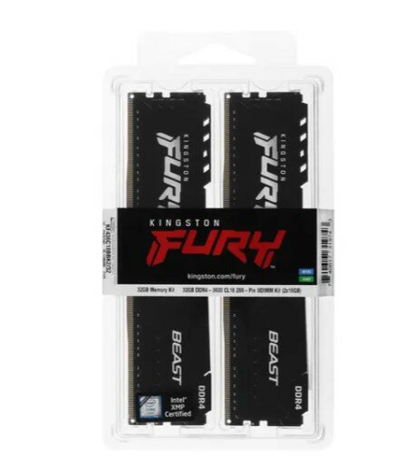 Оперативная память Kingston 32 Gb DIMM DDR4 3600 MHz FURY Beast Black Gaming (KF436C18BBK2/32)