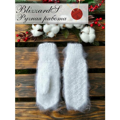 Варежки , демисезон/зима, утепленные, вязаные, размер 6-8, белый