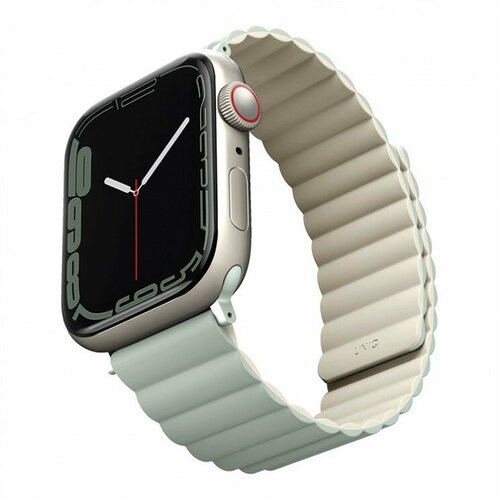 Ремешок Uniq Revix reversible Magnetic для Apple Watch 38-40-41 mm, зеленый/бежевый бежевый, зеленый, размер XS (запястье 120–135 мм), М (запястье 150–160 мм), L (запястье 160–180 мм), S (запястье 135–150 мм)