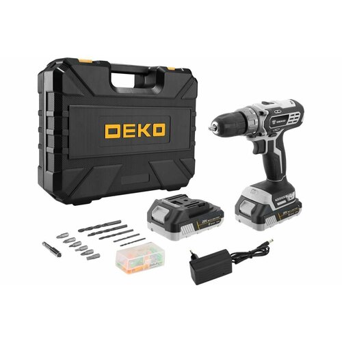 Аккумуляторная дрель-шуруповерт DEKO DKCD20 Black Edition SET 3 в кейсе + набор 63 инструмента