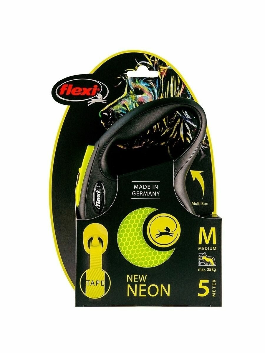 Поводок-рулетка Flexi New Neon tape S, 5 м, 15 кг, зеленый