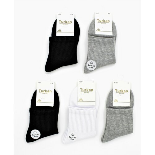 Носки Turkan 5 пар, размер 8-10 лет, белый, черный носки turkan 5 пар размер 6 8 лет серый белый