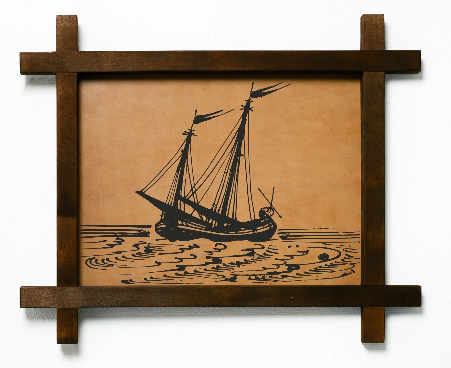 Картина "Рыбацкая лодка", подарок, натуральная кожа, BoomGift