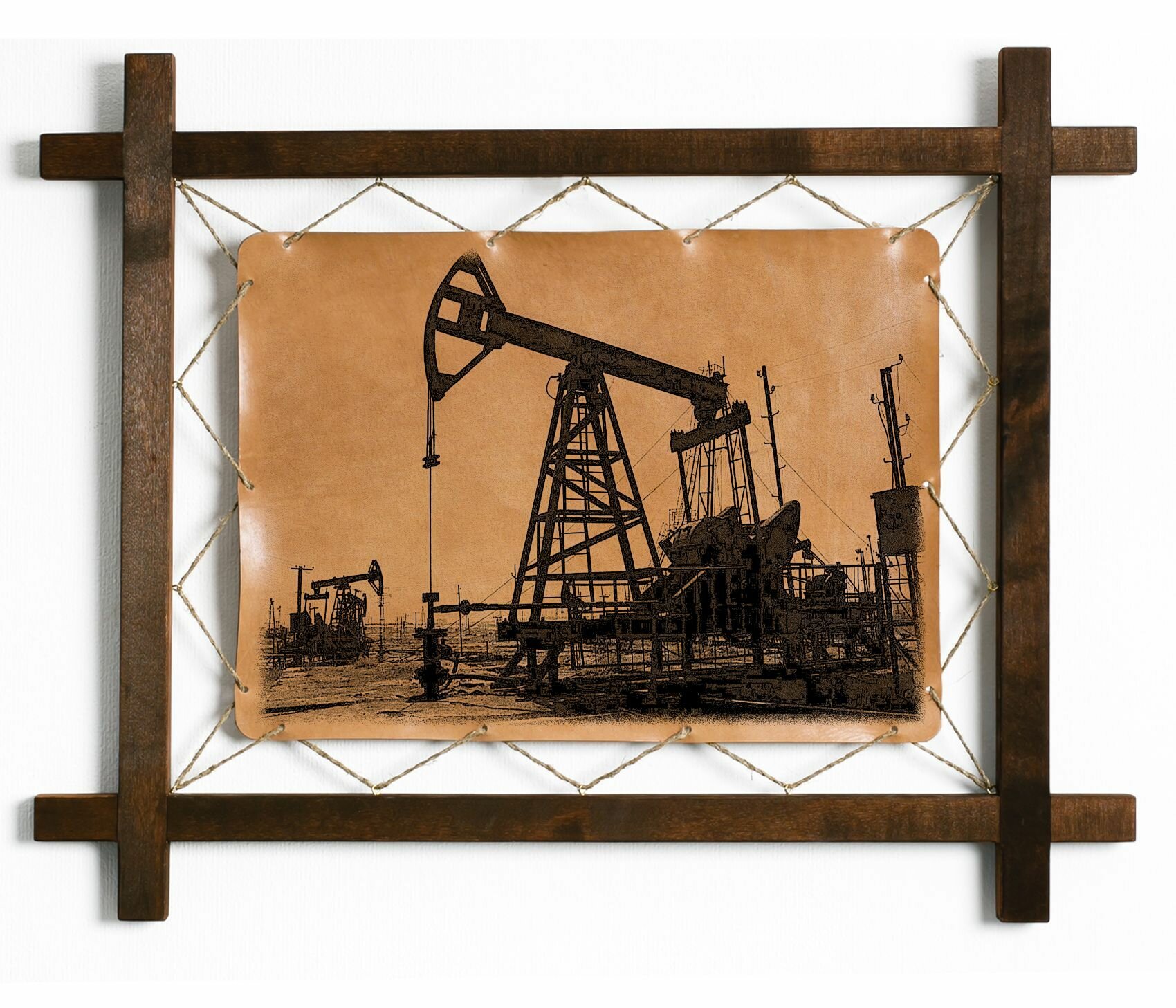 Картина "Нефть", интерьерная для украшения и декора на стену, в деревянной раме, подарок, натуральная кожа, BoomGift