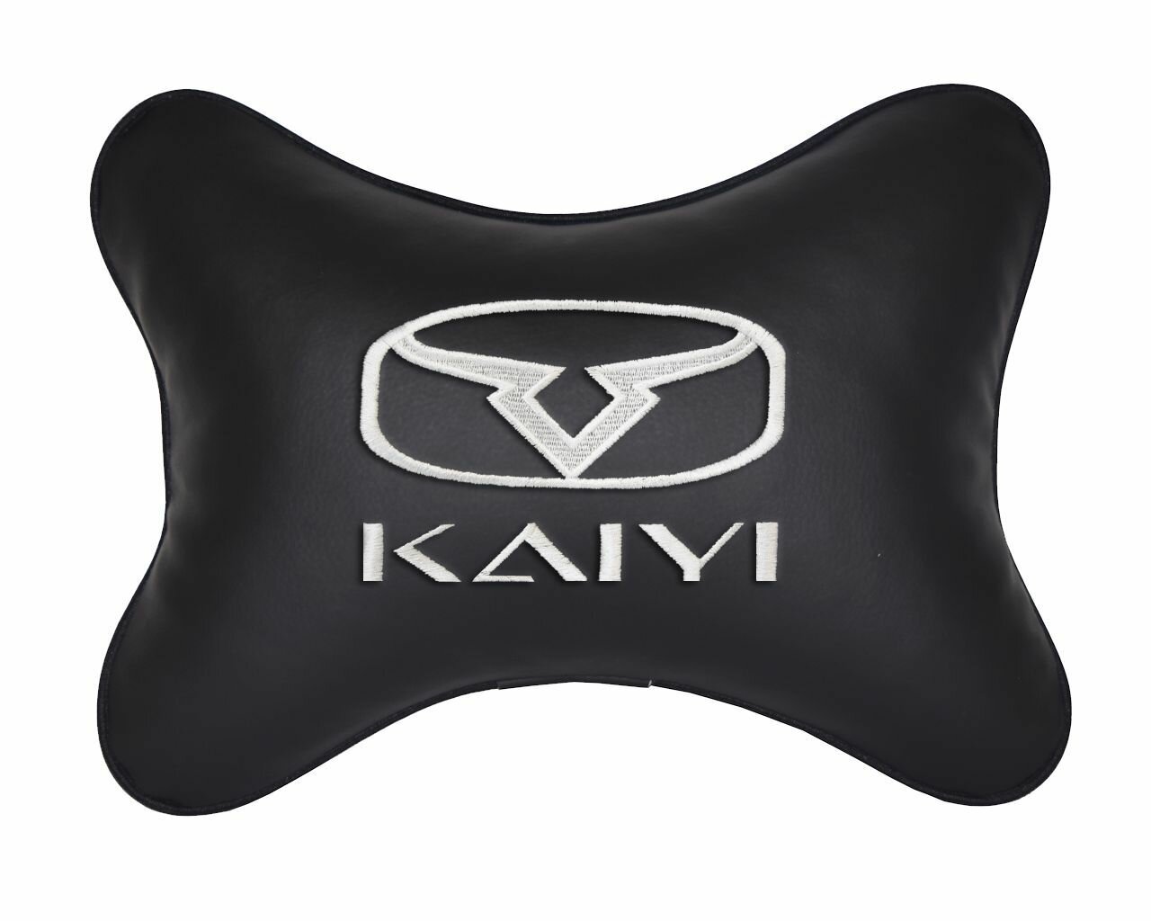 Автомобильная подушка на подголовник экокожа Black с логотипом автомобиля KAIYI
