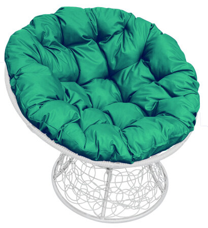 Кресло "Папасан" с ротангом белое / зелёная подушка M-Group
