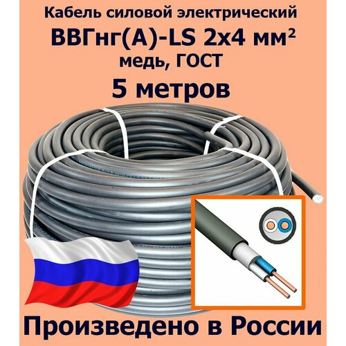 фото Кабель силовой электрический ввгнг(a)-ls 2х4 мм2, медь, гост, 5 метров калужский кабельный завод