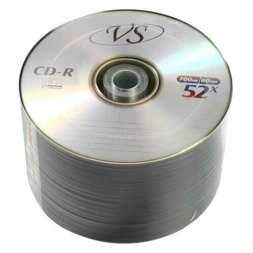 Диски CD-R VS 700 Mb 52x Bulk (термоусадка без шпиля), комплект 50 шт, VSCDRB5001 диски cd rw vs 700 mb 4 12x bulk термоусадка без шпиля комплект 50 шт vscdrwb5001