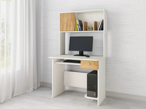 Изображение товара Компьютерный стол тэкс Грета-4, белый-дуб, с ящиками, надстройка, 158х90х60 см