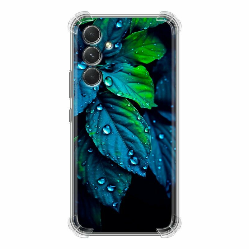 Дизайнерский силиконовый с усиленными углами чехол для Гэлакси А54 5Ж / Samsung Galaxy A54 5G Листья и роса