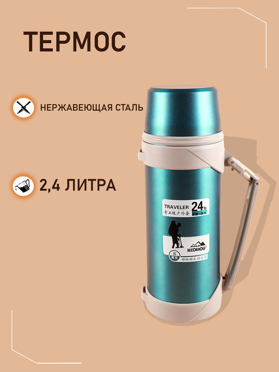 Термос KONONO для чая кофе и воды с кружой нержавеющая сталь 2,4 л