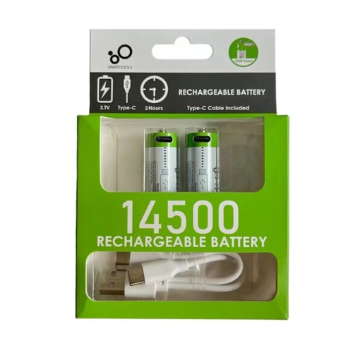 Аккумуляторные батарейки тип 14500 3.7V, 700 mAh с USB type-C кабелем, 2 штуки.