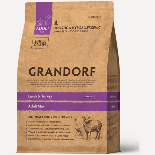 Изображение товара Корм сухой Grandorf ягненок с индейкой для взрослых собак крупных пород, 3 кг