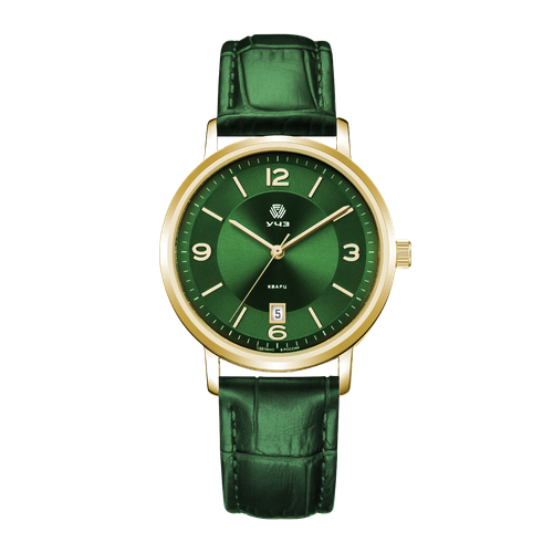 Наручные часы УЧЗ 3081L-2, золотой, зеленый наручные часы учз учз spectr 3081l 2 золотой зеленый