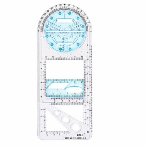 Линейка-трафарет для черчения фигур с транспортиром пластик 252₽