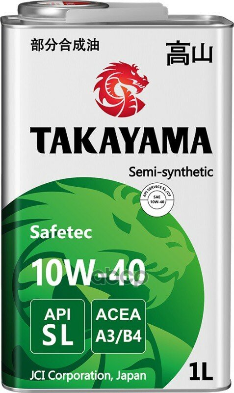 TAKAYAMA Масло Моторное 10W40 Takayama 1Л Полусинтетика Safetec Api Sl Acea A3/B4 Металл