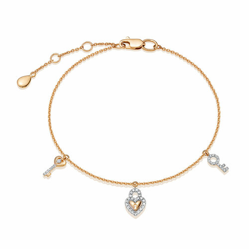 фото Браслет-цепочка vesna jewelry, красное золото, 585 проба, родирование, бриллиант, длина 25 см.