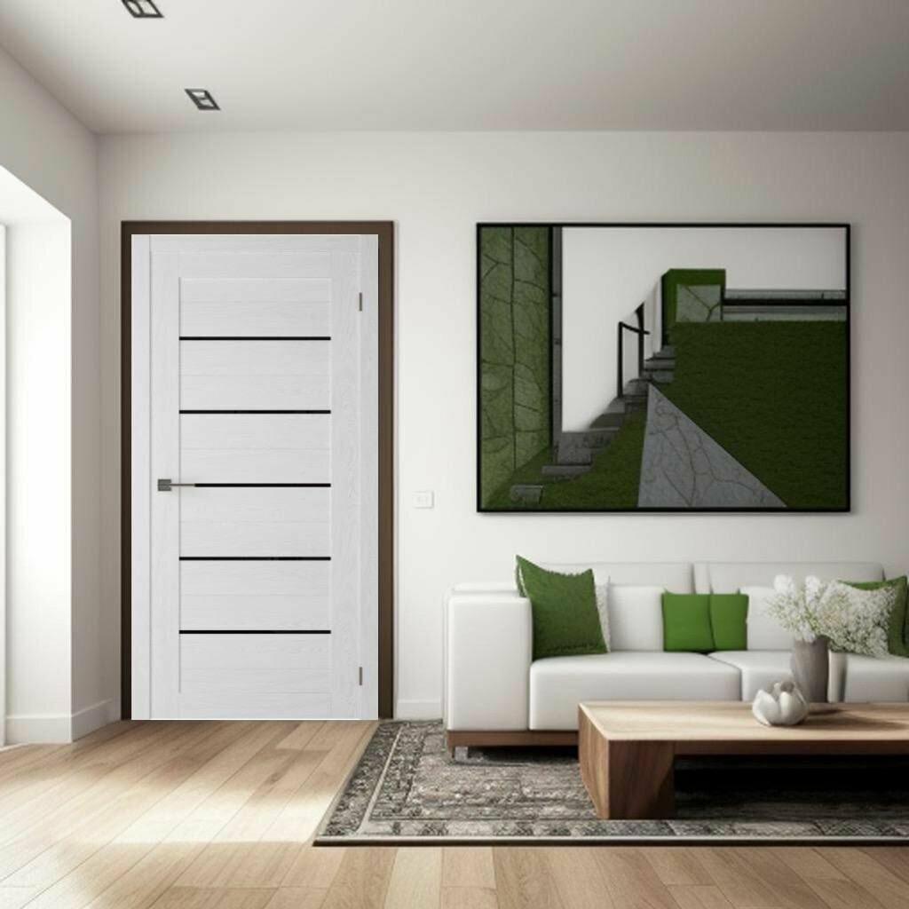 фото Межкомнатная дверь SMART 22 White Ash 800х2000 мм черное стекло (комплект)