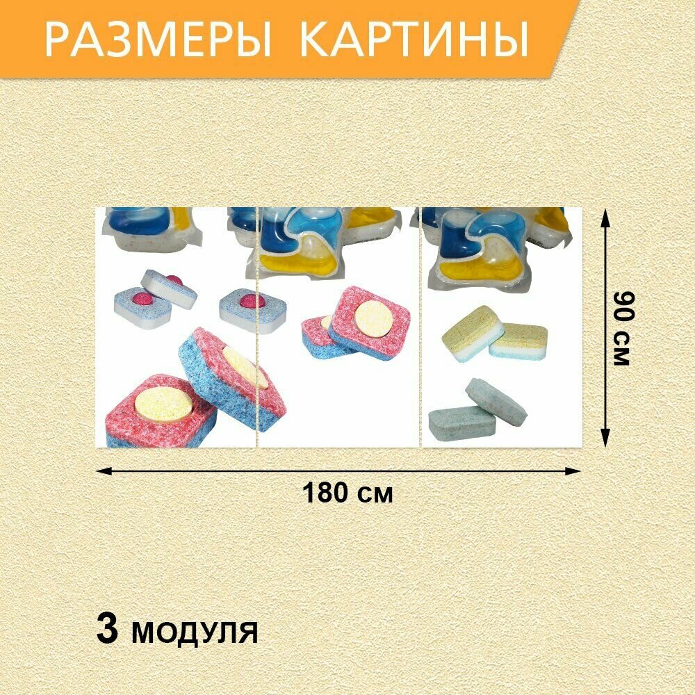 Модульная картина "Таблетки для посудомоечной машины, капсулы для посудомоечной машины, химия" для интерьера на ЛДСП плите, 180х90 см. - фотография № 2