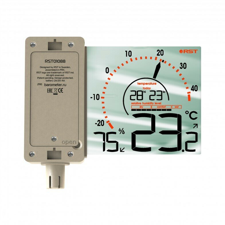 Оконный термометр-гигрометр с инверсивным зеркальным дисплеем RST01088