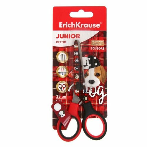 Ножницы детские Erich Krause Junior, Decor Dog, 13 см, с принтом на лезвиях (КН-3_22) ножницы erich krause junior decor magnolia с принтом на лезвиях 13 см 14598