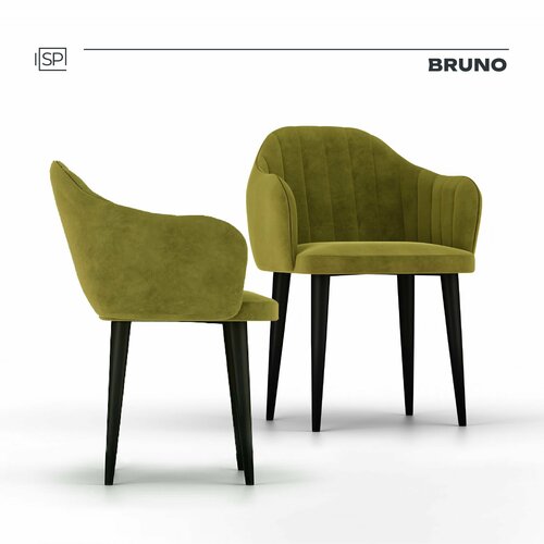 Комплект стульев обеденных мягких Bruno зеленый велюр / черная опора, 2 шт