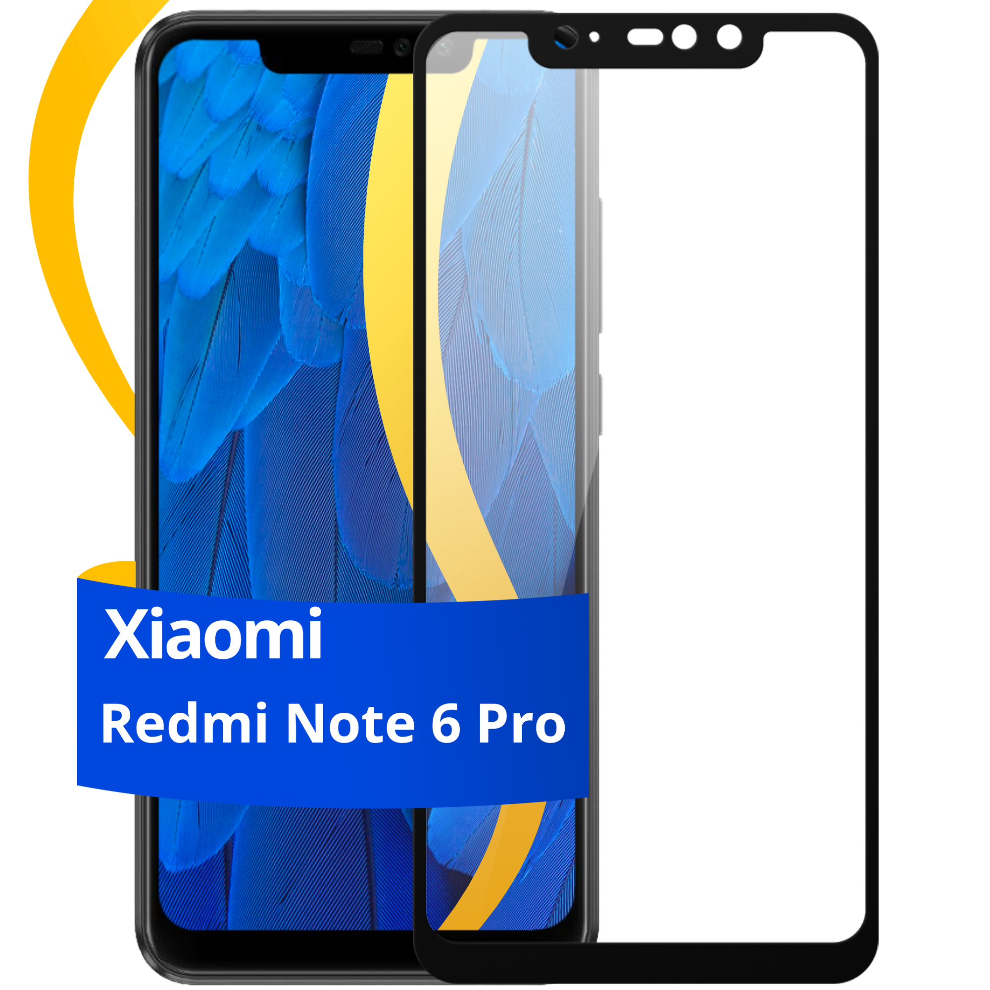 Полноэкранное защитное стекло на телефон Xiaomi Redmi Note 6 Pro / Противоударное стекло для смартфона Сяоми Редми Нот 6 Про с олеофобным покрытием