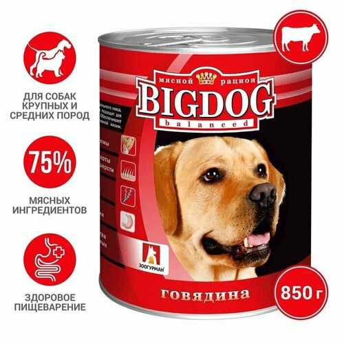 Влажный корм для собак Зоогурман Big Dog Говядина 850г влажный корм для собак зоогурман big dog говядина баранина 1 уп х 1 шт х 850 г для средних и крупных пород