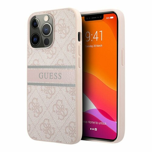 Чехол Guess 4G Stripe printed logo Hard для iPhone 14 Pro, розовый