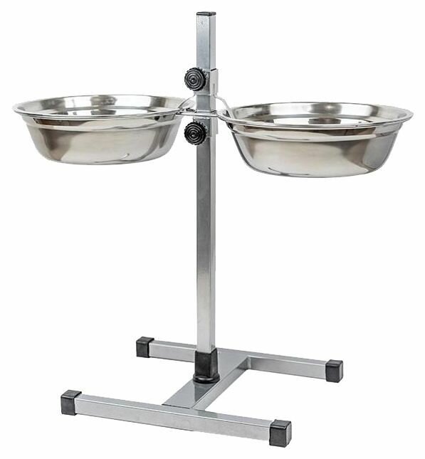 HOMEPET Подставка с мисками для домашних животных металлическая, регулируемая, хром, до 25 см, диаметр 13 см, 2 х 0,25 л