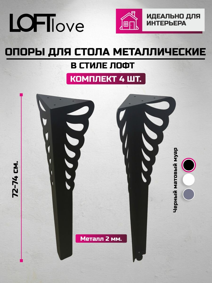 Ножки для стола, Опора мебельная металл 2мм в стиле лофт "Капля" 4 шт чёрный