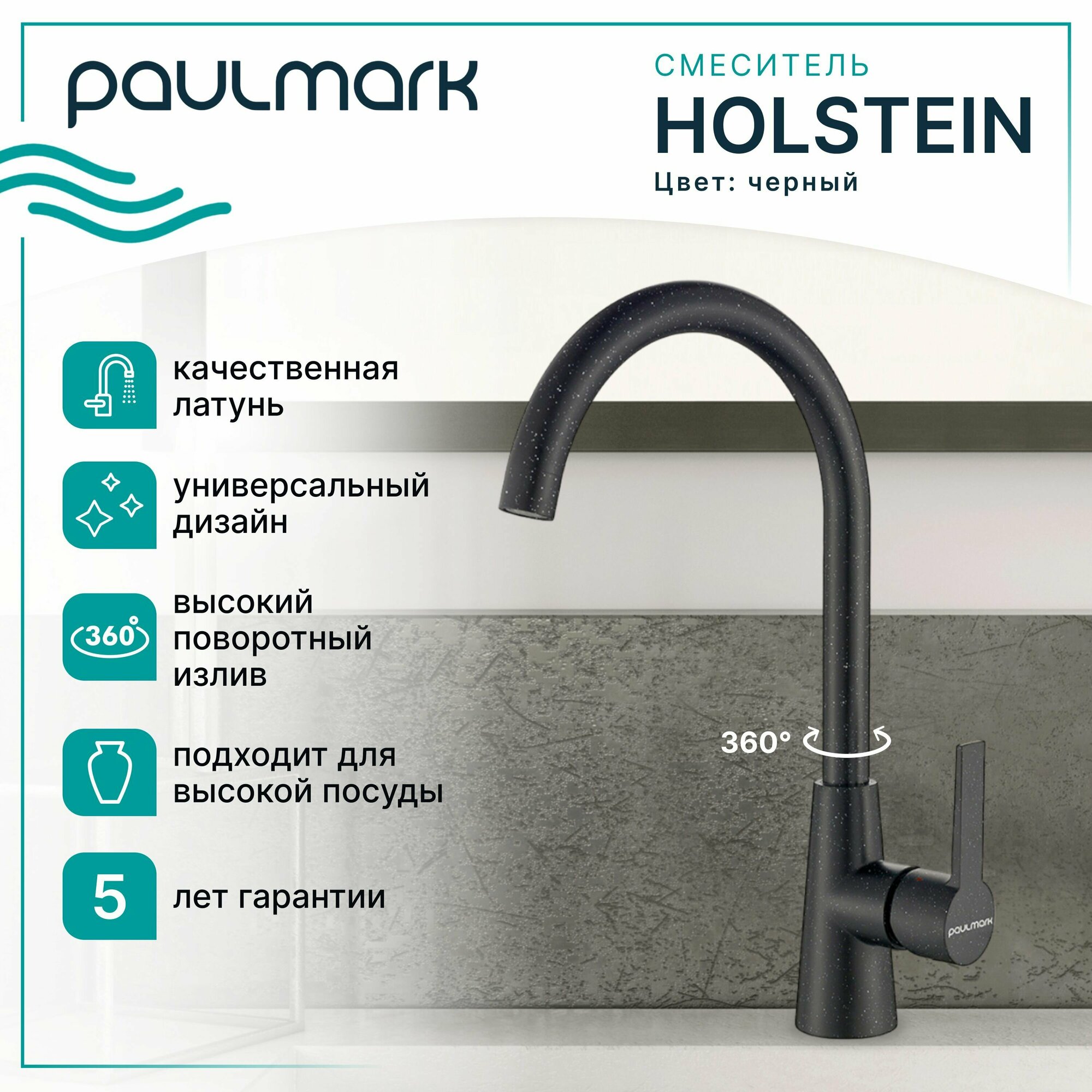 Смеситель для кухни Paulmark Holstein Ho212065-308 Черный