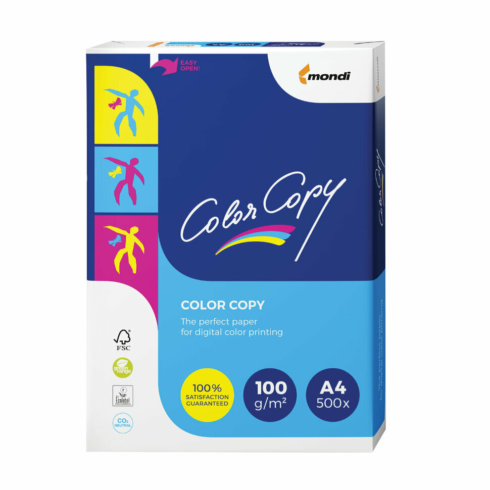 Бумага COLOR COPY, А4, 100 г/м2, 500 л, для полноцветной лазерной печати, А++, Австрия, 161% (CIE), A4-33709, 110346