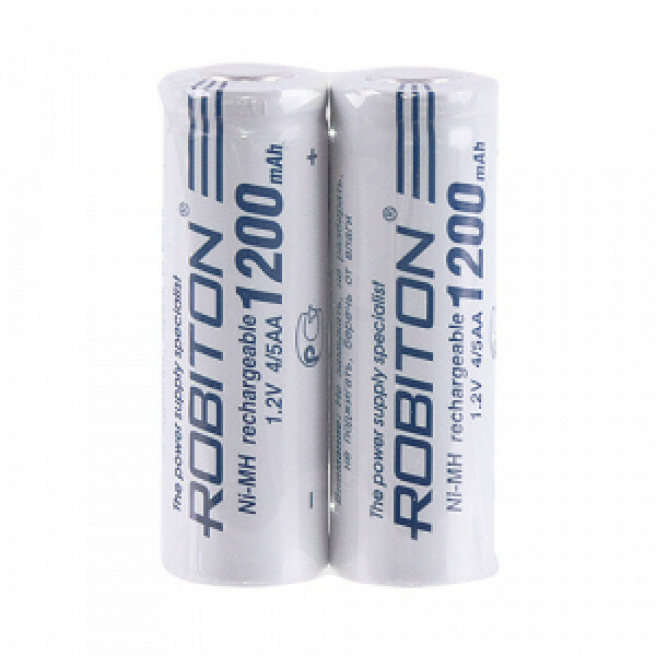 Ni-Mh аккумуляторы ROBITON 1200MH4/5AA-2 SR-2 17576, 1.2В, 1200мАч, 4/5AA (14430), размер 14х43мм, металлогидридные, плоский плюсовой контакт, 2шт в упаковке