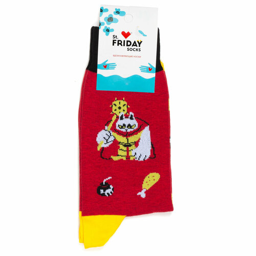 Носки St. Friday, размер 34-37, серый, желтый, красный носки st friday размер 34 37 зеленый голубой красный желтый