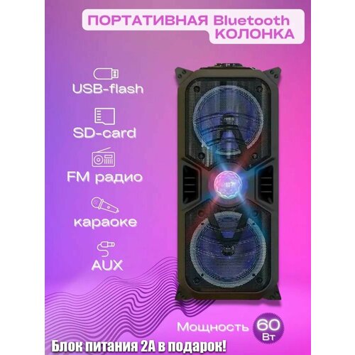 Портативная колонка Bluetooth с микрофоном для караоке, FM радио и подсветкой светомузыкой / Магнитофон блютуз для музыки