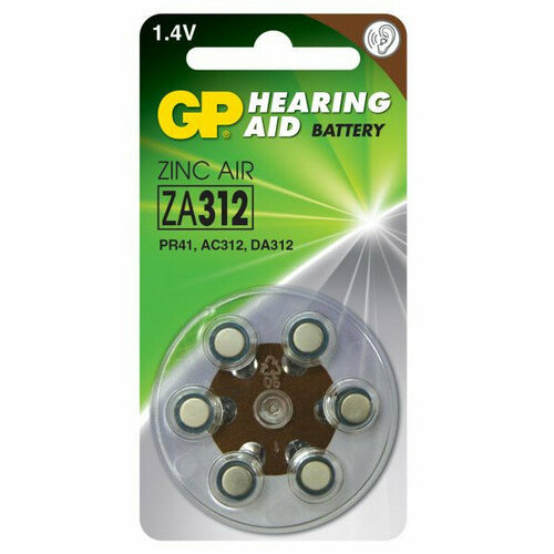 Батарейки GP ZA312F-D6 Hearing Aid ZA312 1,45В для слуховых аппаратов 6шт renata 6pcs pack batteries xrenata za675 pr44 zinc air 1 45v hearing aid battery