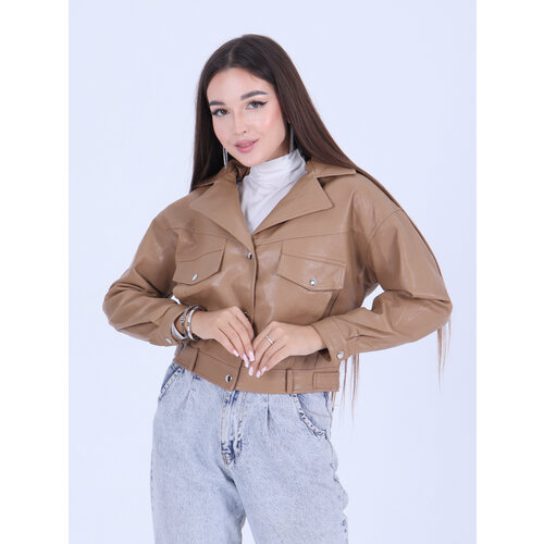 фото Кожаная куртка , размер l, коричневый не определен