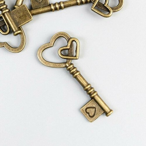 Декор металл для творчества Ключ с двойным сердцем под латунь (Е4335) 4х2 см(8 шт.)